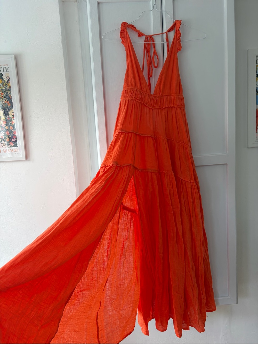 Anthropologie Celandine Orange Maxi Dress with Deep V and slit - Picture 4 of 7